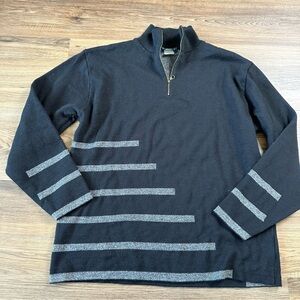 Centro Maglia 1/4 Zip Sweater Wool Blend XL Italy Black Stripe Heavy Knit Luxury
